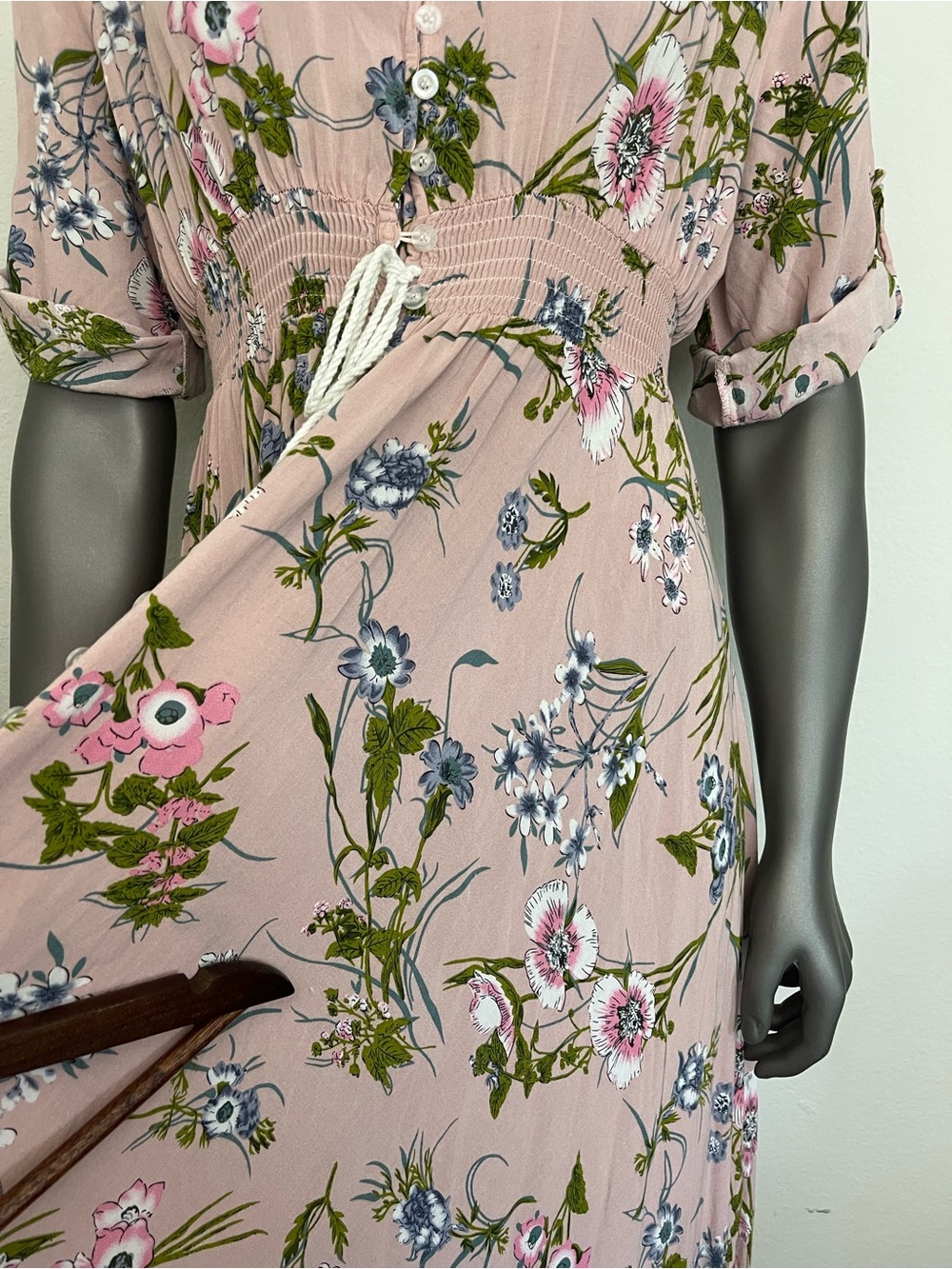 Floral Maxi Dress 2XL Pink Button Down Rayon Wild Flower Flowy Summer Long Slit - Picture 14 of 16